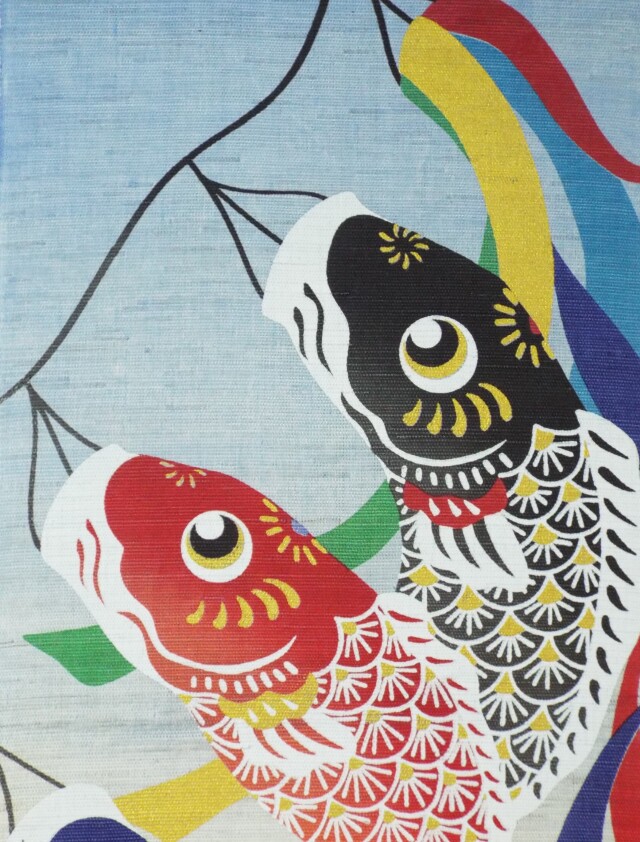 麻タペストリー（型染め） 【青空鯉のぼり】 『くろちく』 手しごと屋