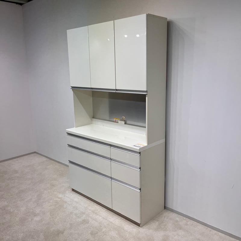 Pamouna 食器棚 120cm パールホワイト 全扉、引き出しサイレント