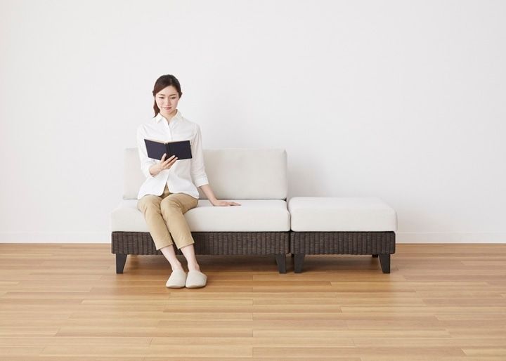 ラン・コンパクトソファ v01 セット (ラタン)・2人掛け～狭いリビング