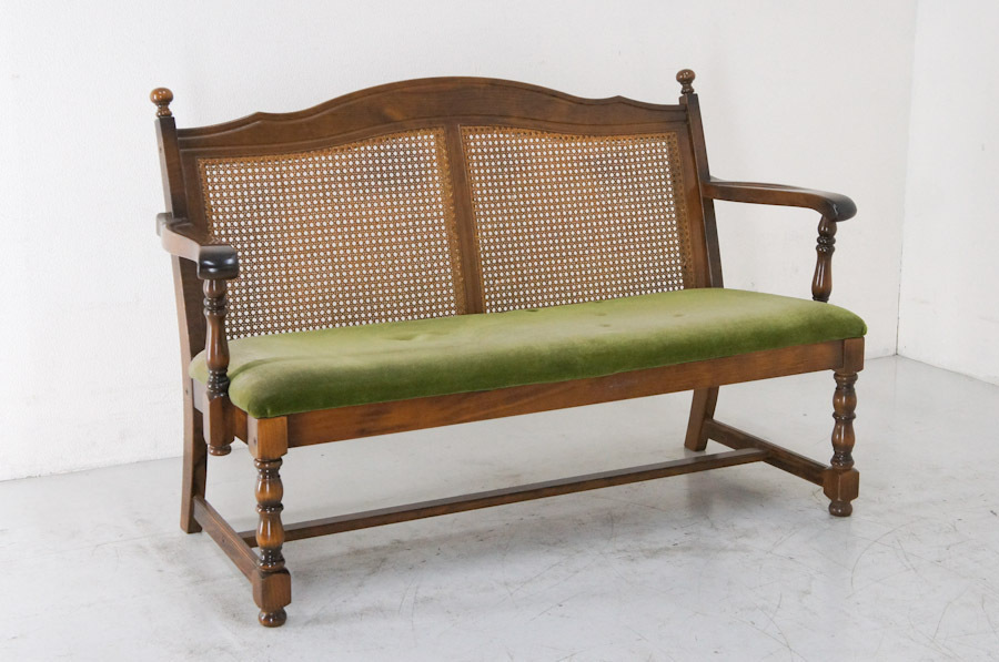 昭和レトロ オールド カリモク グリーン モケット コーナーソファ①