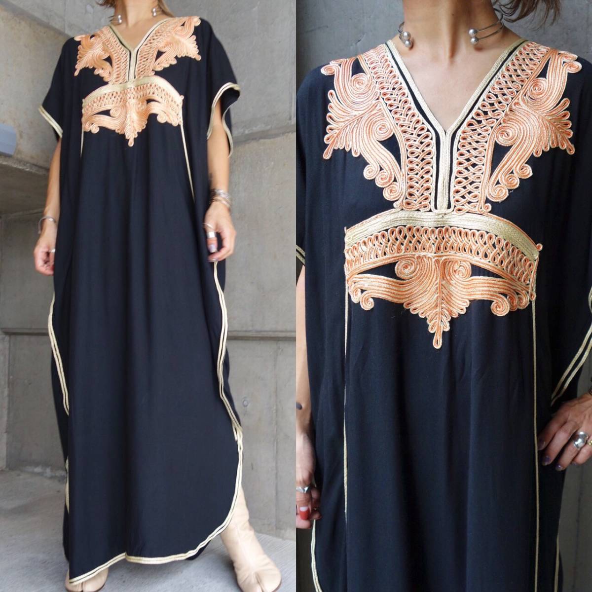 ヴィンテージ刺繍カフタンワンピース レディース古着ビンテージ