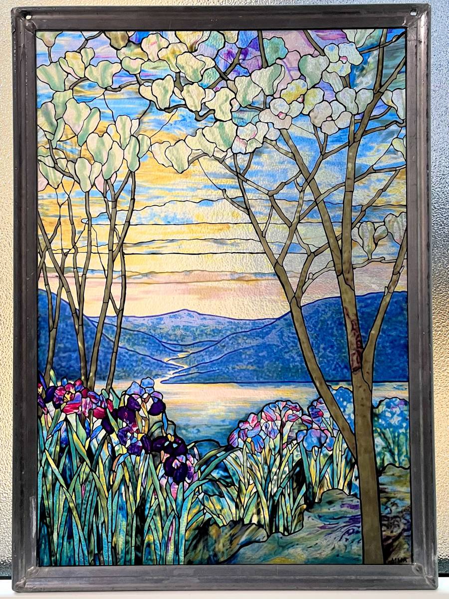 ティファニー ヴィンテージステンドグラス フラミンゴと女性 グラス