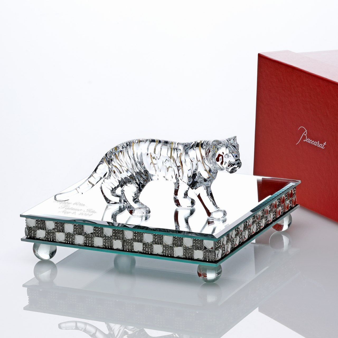Baccarat バカラ 干支 寅・ミラー台座 Lサイズ オリジナルセット 名