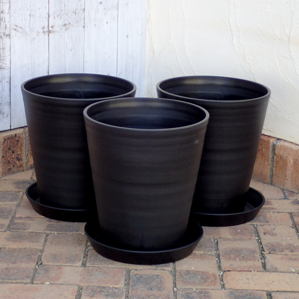 園芸ネット本店｜セラアート長鉢尺10号（黒） 鉢・受け皿付3セット の