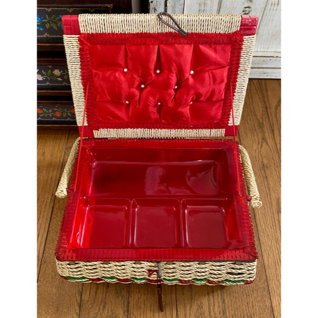 レトロ&ファンシー ワンハンドルソーイングバスケット セロ縄 裁縫箱