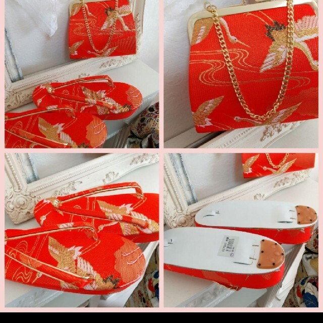 赤の鹿の子柄の着物にだらり帯の通販 by しの｜ラクマ