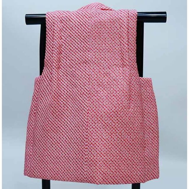 七五三 三歳 女児 正絹 総絞り 被布コート 単品 日本製 赤地 NO37180の