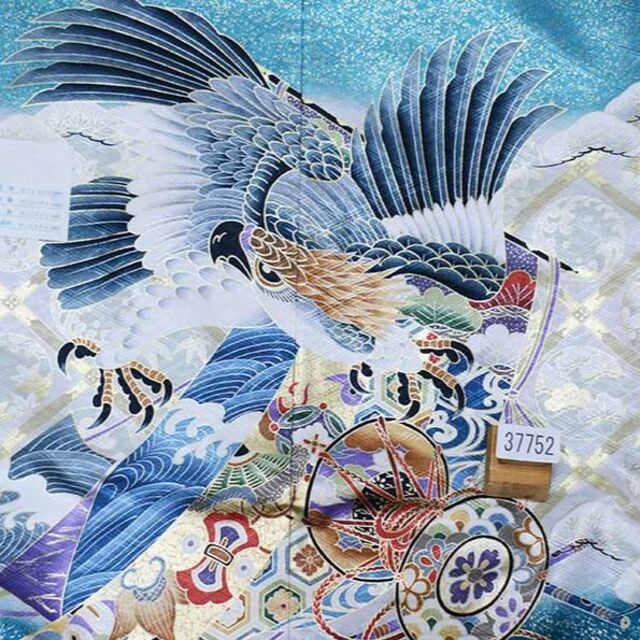 七五三 五歳 男児 羽織袴フルセット M寸 青緑 鷹 袴変更可 NO37752の