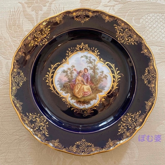 MEISSEN - 【古マイセン】恋人文／コバルト 22金彩 皿 プレートの通販