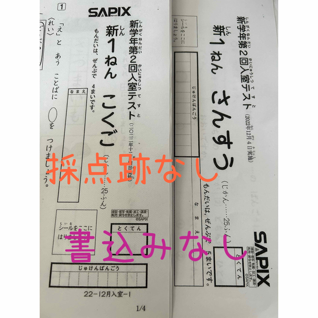 サピックス SAPIX 2022年12月 新一年生入室テストの通販 by リンリン's