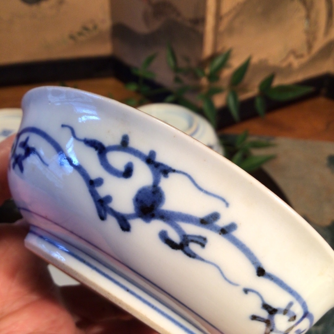 A745 古伊万里 極上 大聖寺伊万里 金蘭手 見込牡丹窓絵鳳凰紋様 5枚の