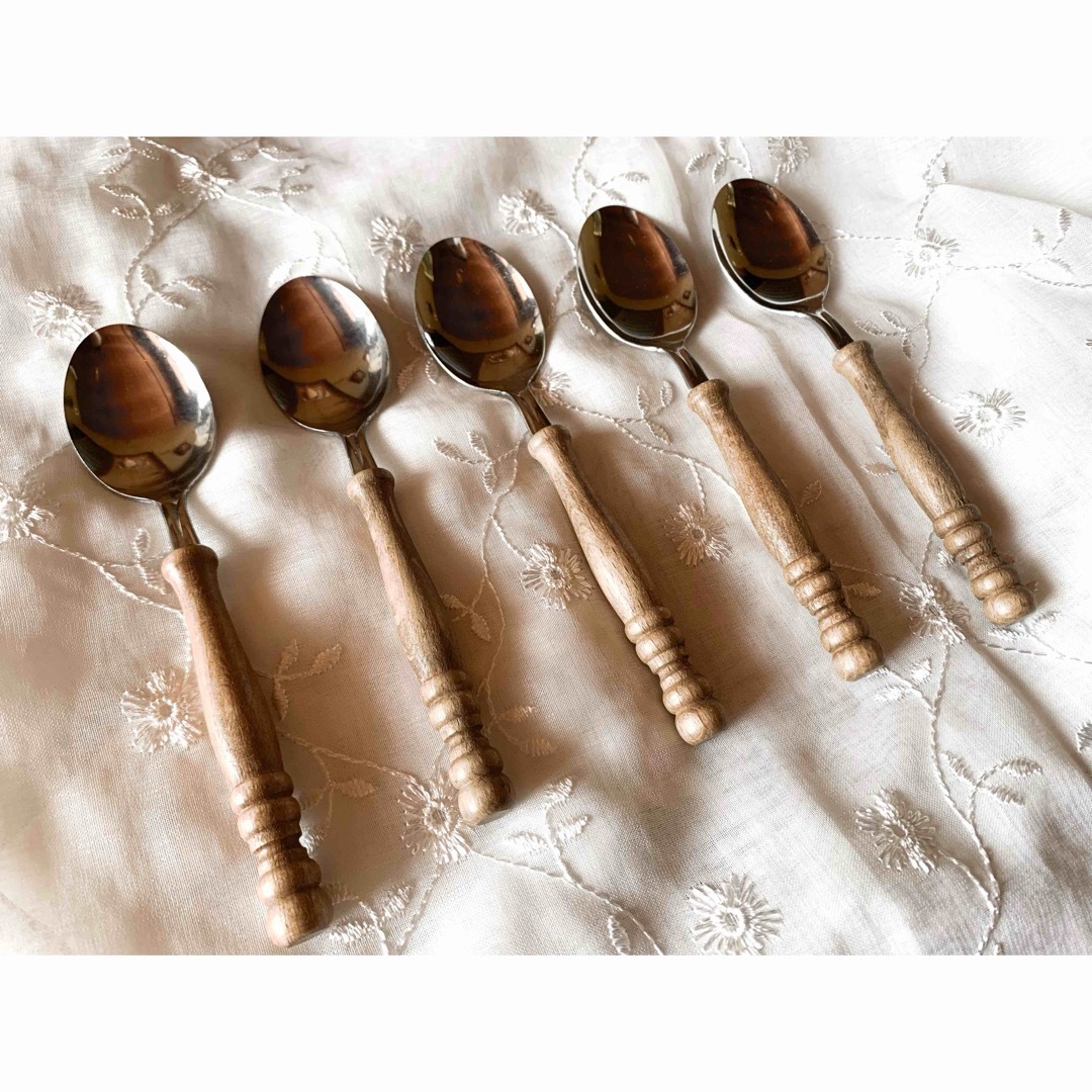 VINTAGE - アンティーク カトラリーセット 木彫りスプーン 5本セット
