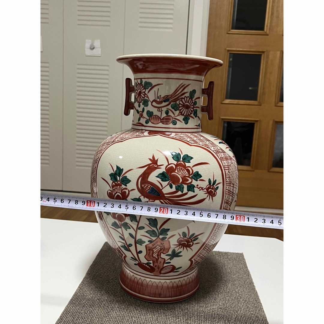 九谷焼 九谷文翠 双耳手描鳳凰花鳥牡丹 花器 花瓶 希少品