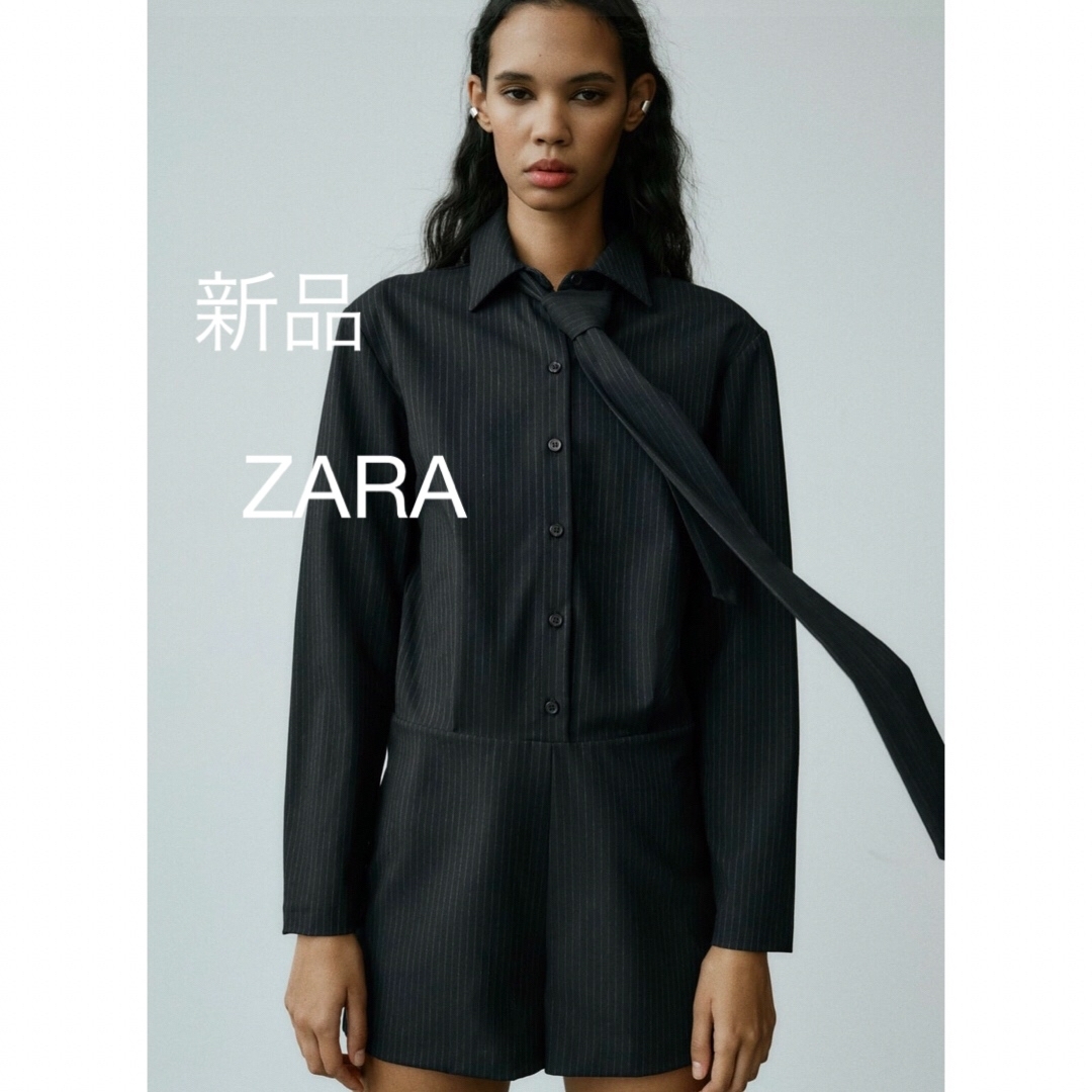 ZARA - 新品ZARA ピンストライプ ジャンプスーツ ネクタイ Sの通販 by