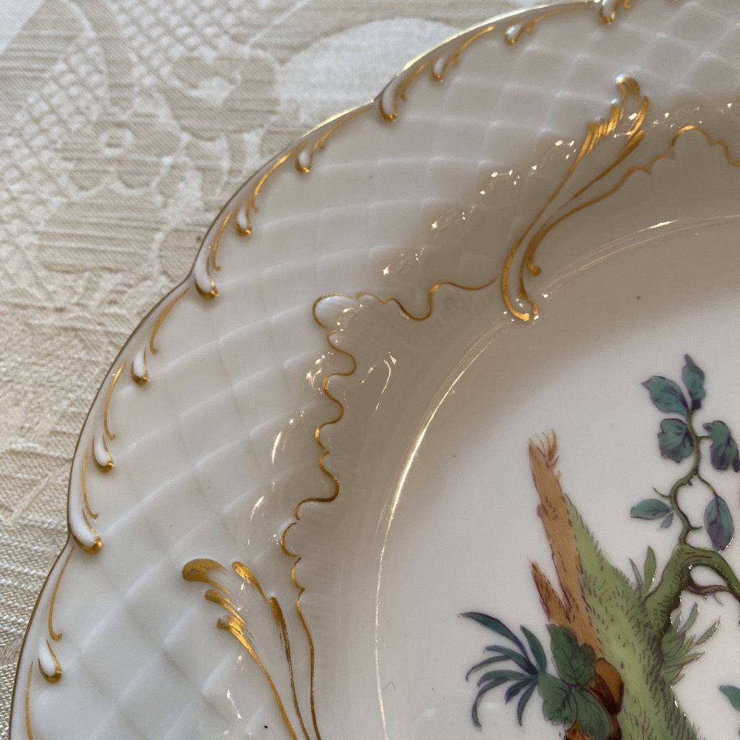 MEISSEN - 【古マイセン】金彩 レリーフ皿 プレート「鳥 バード