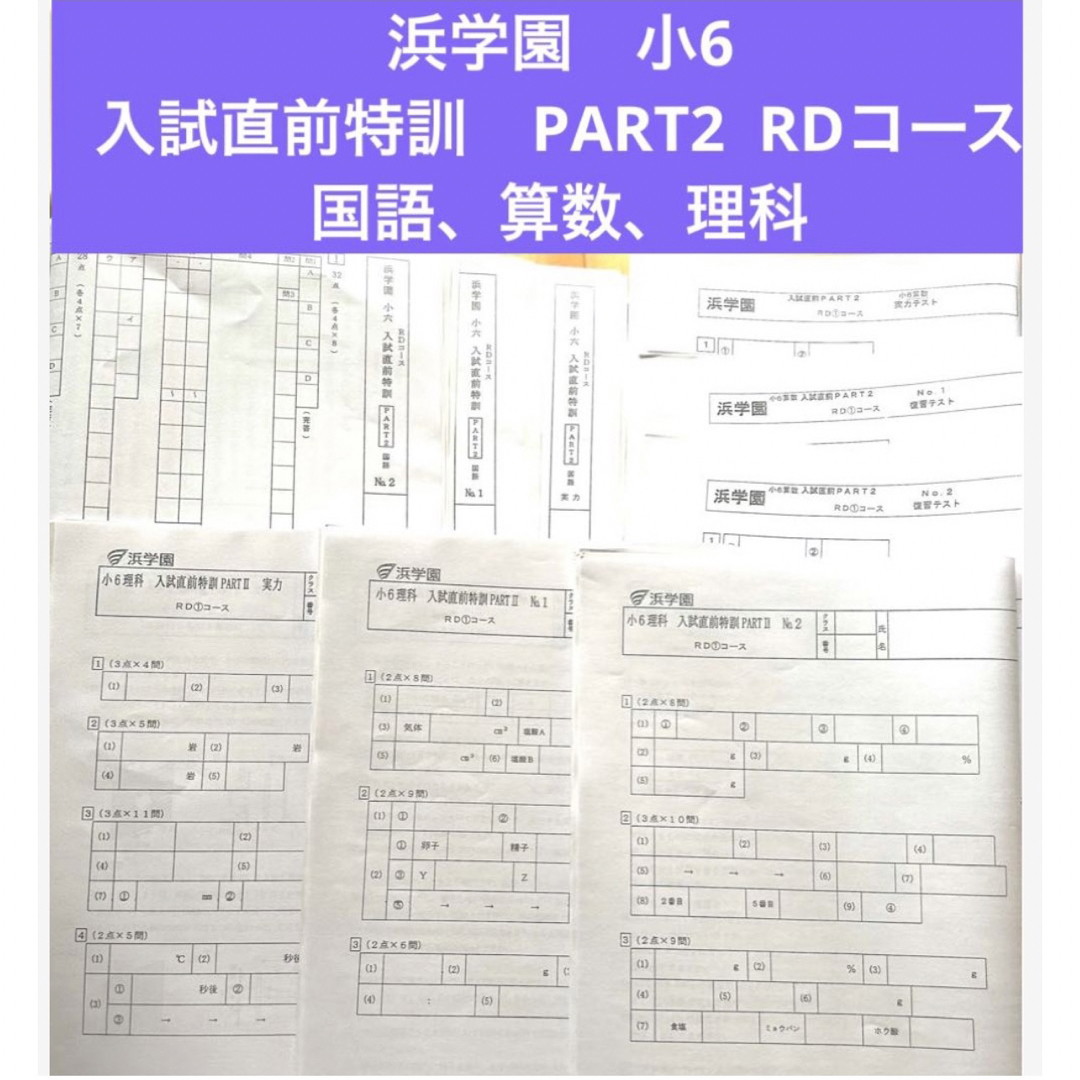 浜学園 小6 入試直前特訓 PART2 国語、算数、理科 復習テストの通販 by