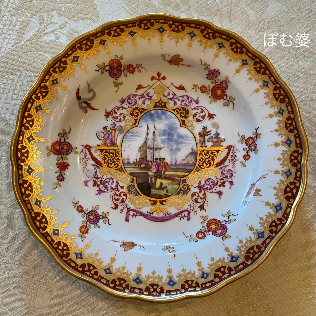 MEISSEN - 【古マイセン】ヘロルト／金彩色絵人物文 皿 プレート
