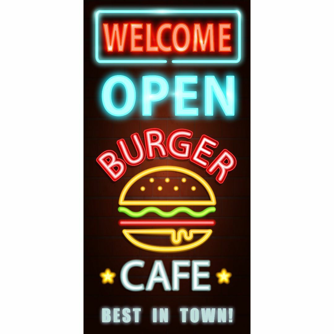 Lサイズ】バーガーカフェ オープン 看板 置物 アメリカン雑貨 ライト