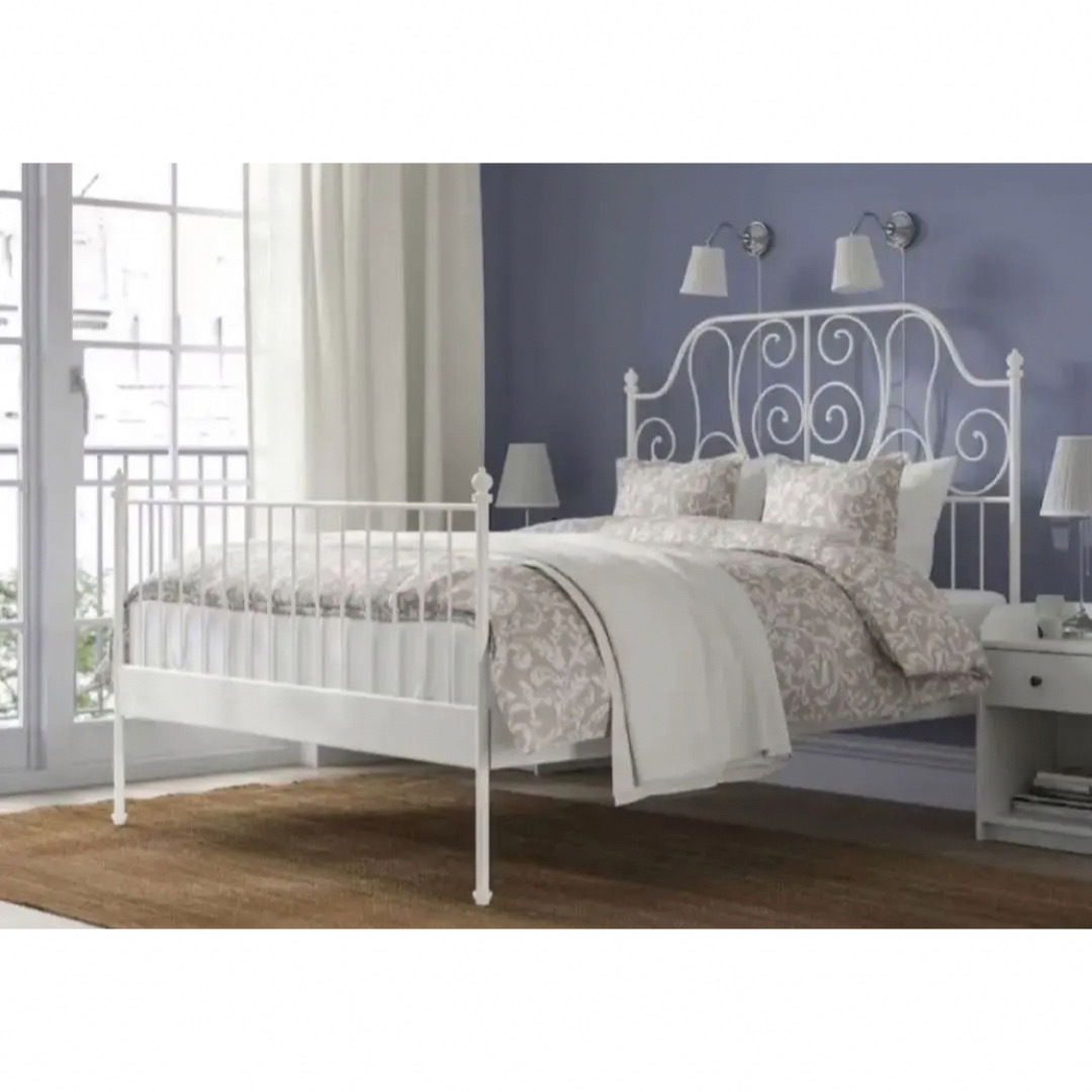 IKEA イケア ダブル ベッドLEIRVIK本体 + 強化されたベッドフレームの
