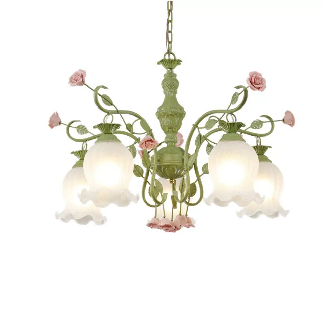 花型 薔薇ペンダントライト ．洋風照明．シャンデリア．電源直結タイプ