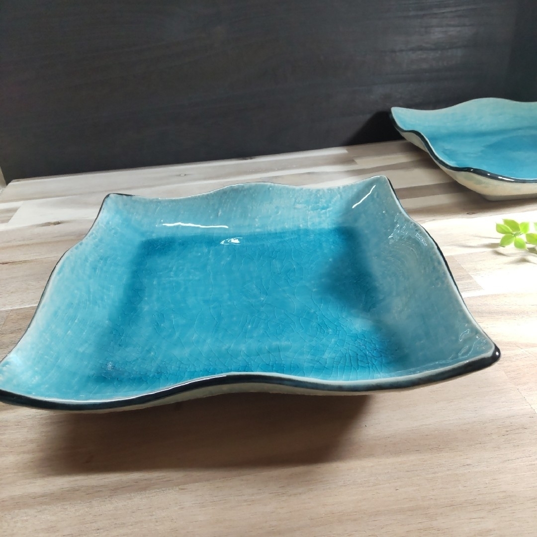 美濃焼 - 美濃焼✨スカイブルー正角大皿▫2枚 オ―シャンブル―の通販 by