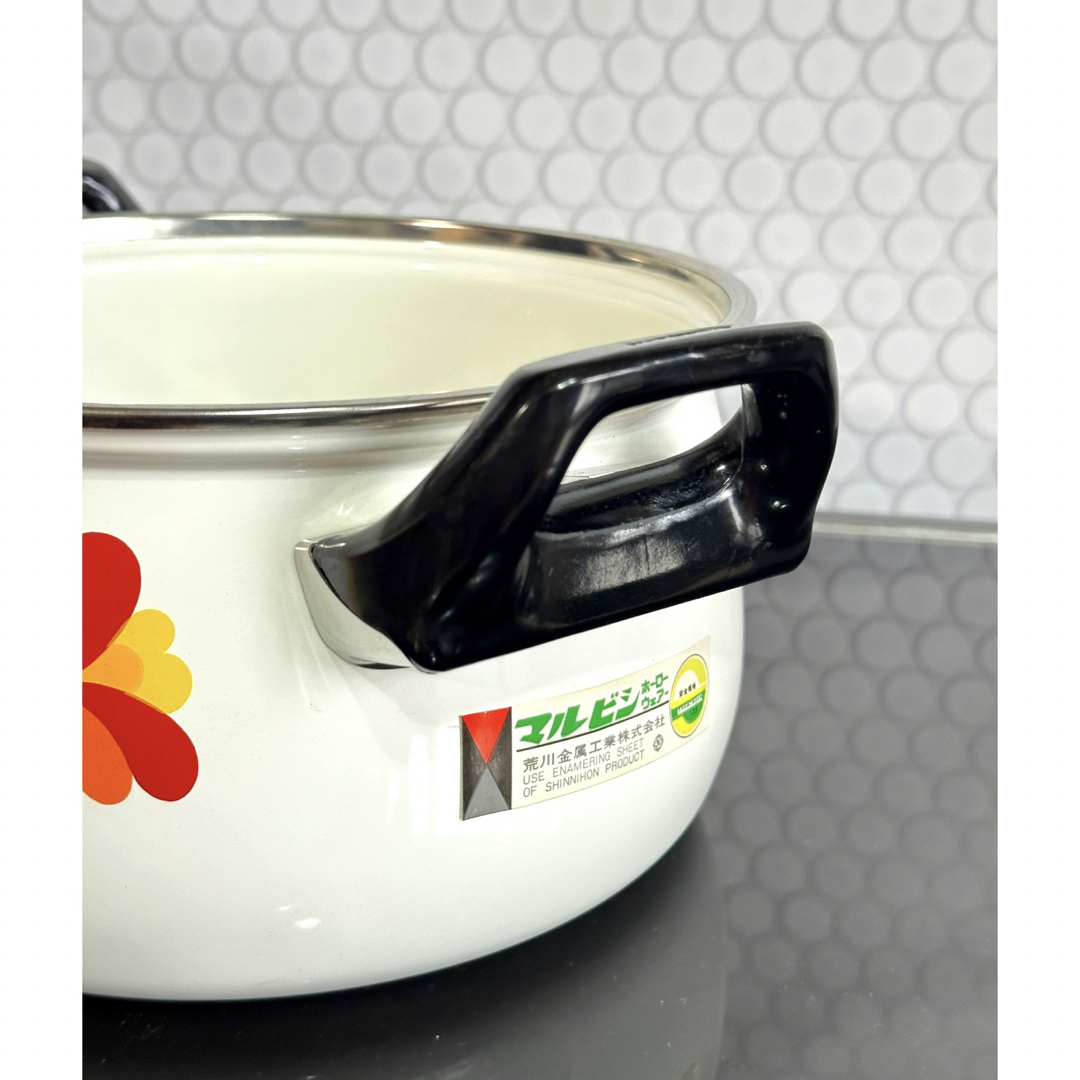 昭和レトロポップ ホーロー鍋 マルビシ フィオーレ 20cm 花柄 両手鍋の