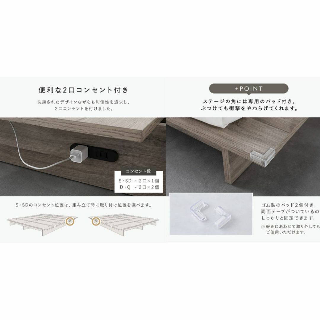 送料無料 ダブルベッド フレーム 保証・コンセント付き すのこ