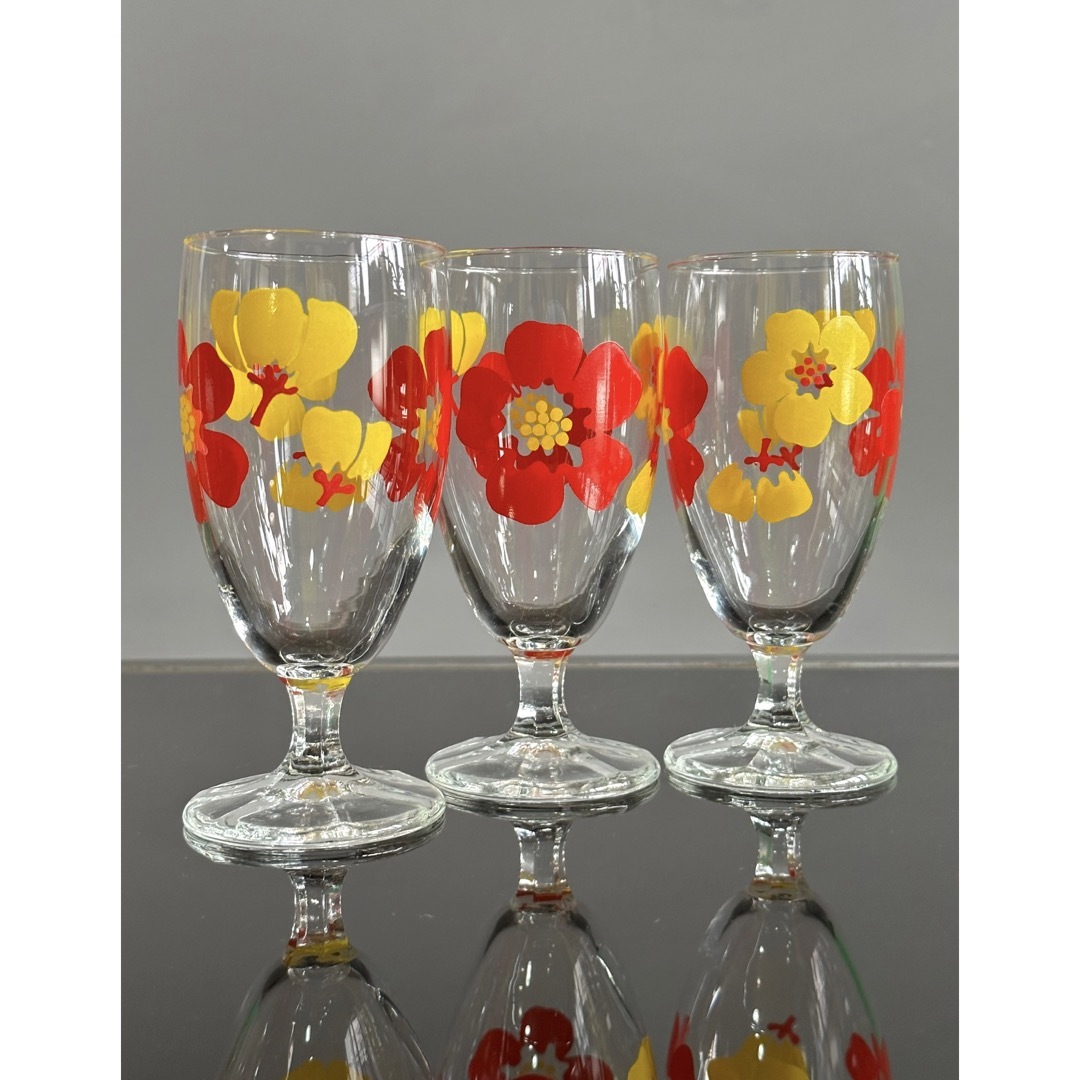 ADERIA - レトロポップ 脚付きグラス 花柄タンブラー 3個セット コップ