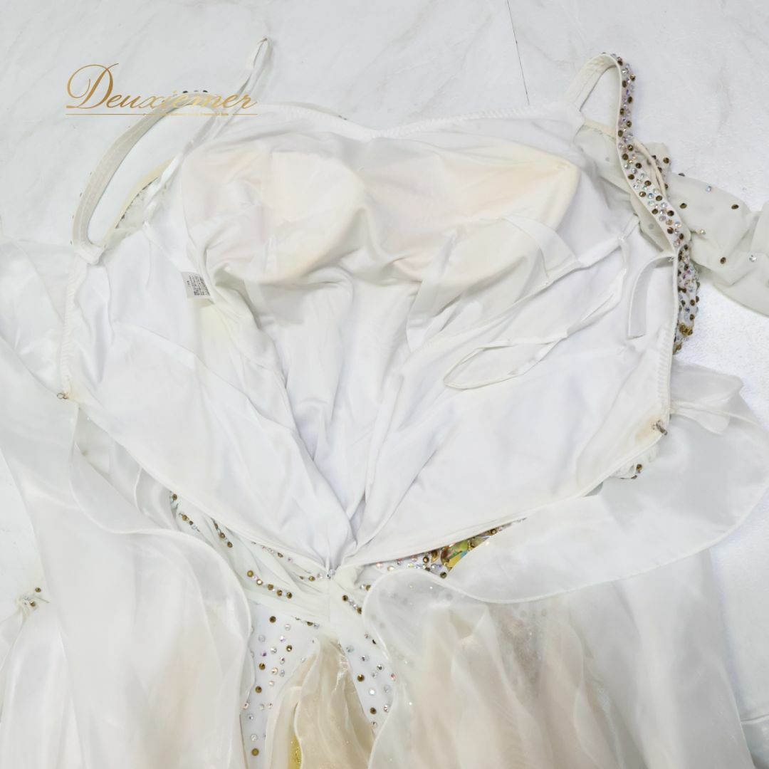 社交ダンス衣装】ホワイト ワンピース ドレス 白 フロート ゴールド 金