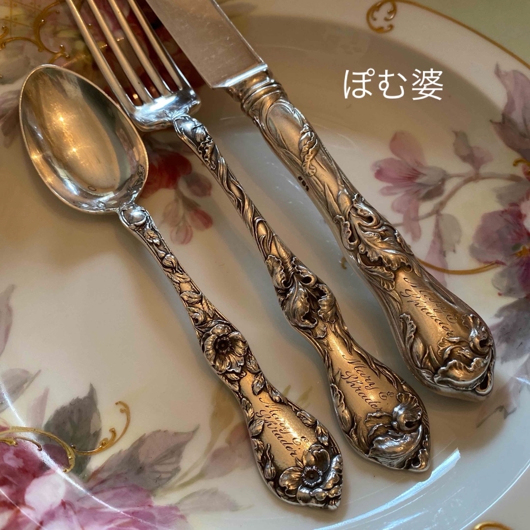 リード＆バートン】純銀「Les Cinq Fleurs」カトラリー 3本セット