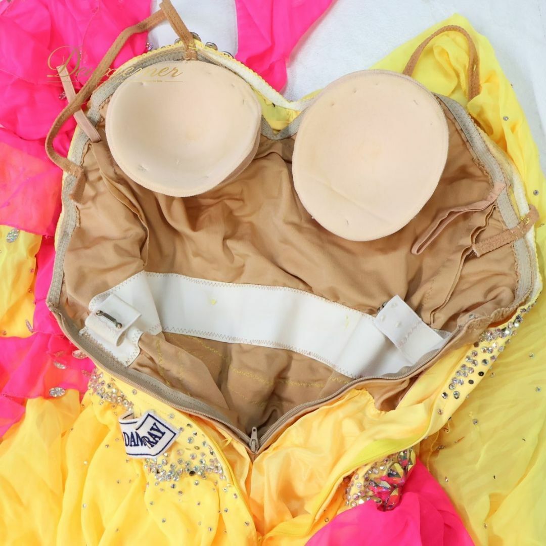 社交ダンス衣装】イエロー ワンピース ドレス 黄色 ピンク 蛍光