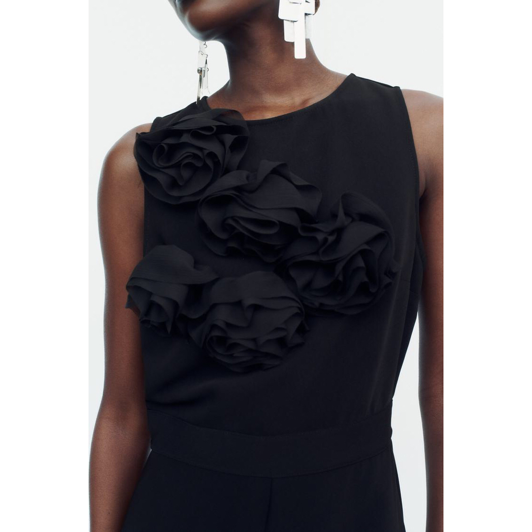 ZARA - 新品ZARA テクスチャー フラワー クレープジャンプスーツの通販