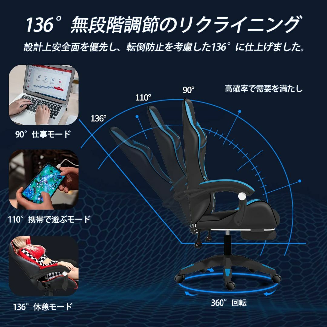 色:黒と青_スタイル:ゲーミングチェア】GTBoy ゲーミングチェア