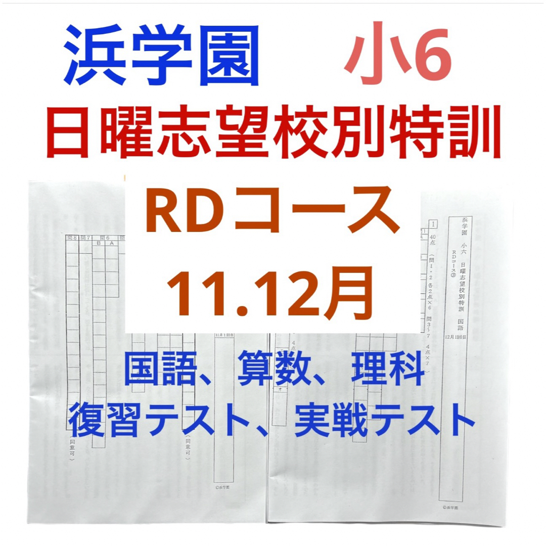 浜学園 小6 日曜志望校別特訓 11.12月 RDコース 復習テスト、実践