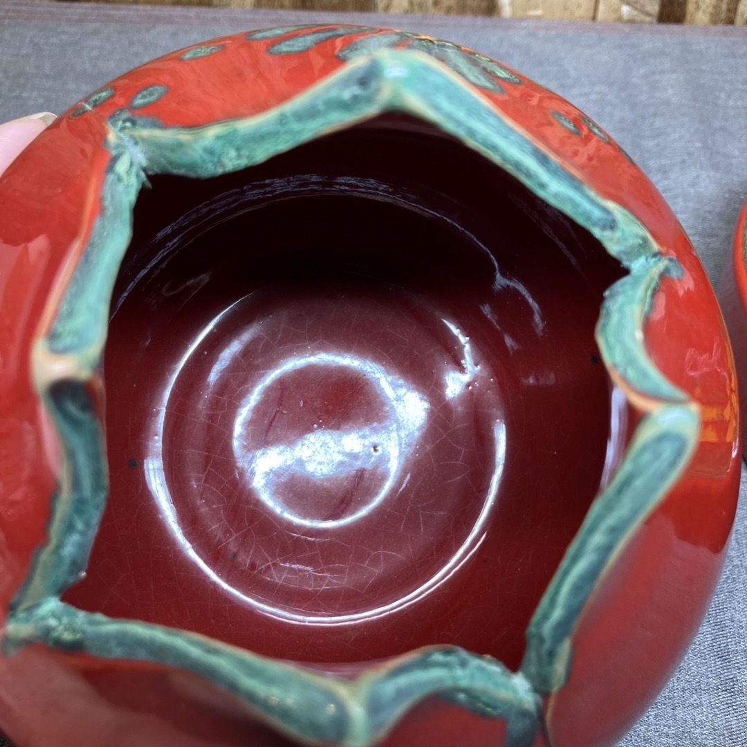 N①2443】イタリア製 花瓶と灰皿のセット 花瓶 灰皿 レッド レトロの