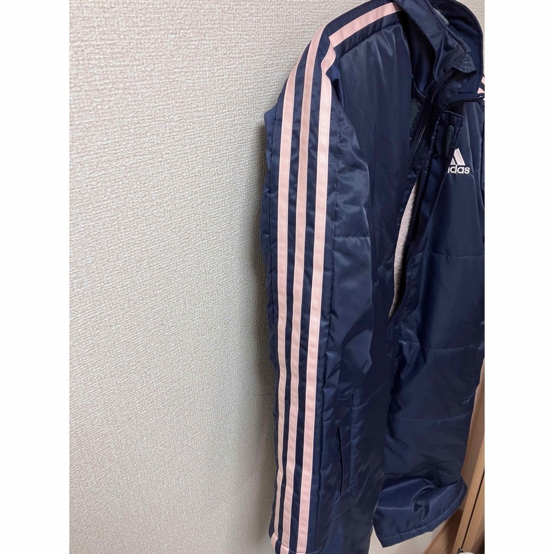 adidas - adidas ベンチコート 中綿コート ネイビー ピンク 160 フード