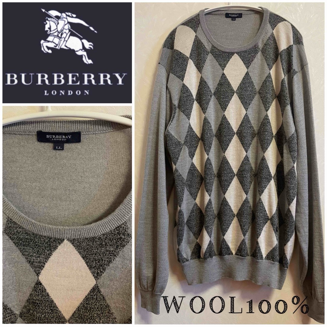 BURBERRY - 【BURBERRY LONDON】ウール100% ダイヤ柄 長袖ニットの通販