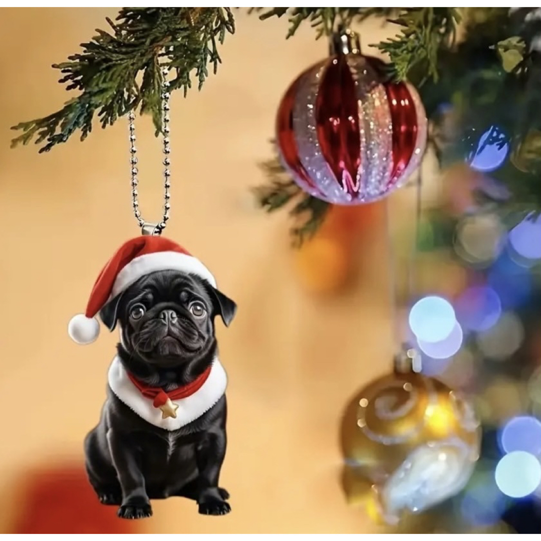 犬 黒パグ クリスマスツリー Xmas オーナメント アクリル製の通販 by