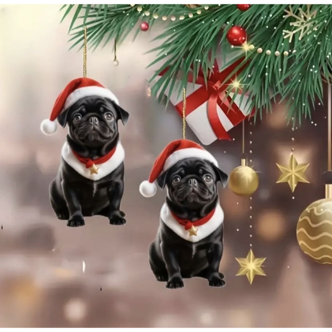 犬 黒パグ クリスマスツリー Xmas オーナメント アクリル製の通販 by
