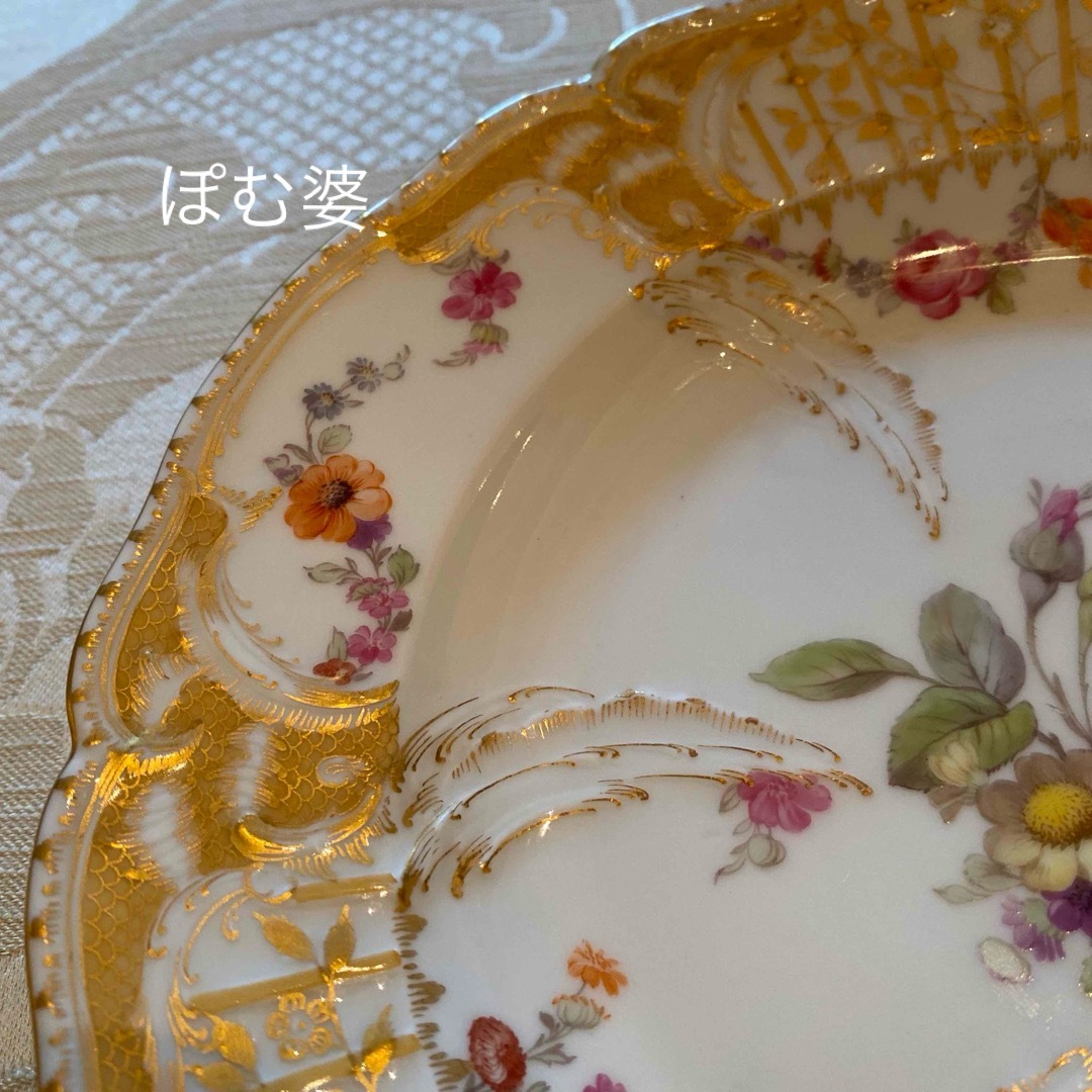 MEISSEN - 【KPMベルリン 】手描き 上金彩皿／メインがローズの