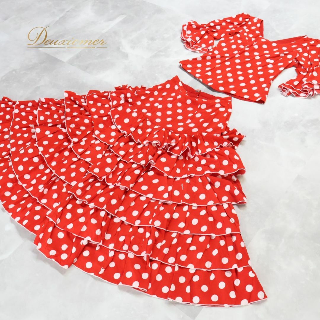 フラメンコ衣装】レッド 上下セット ツーピース セットアップ 赤 白