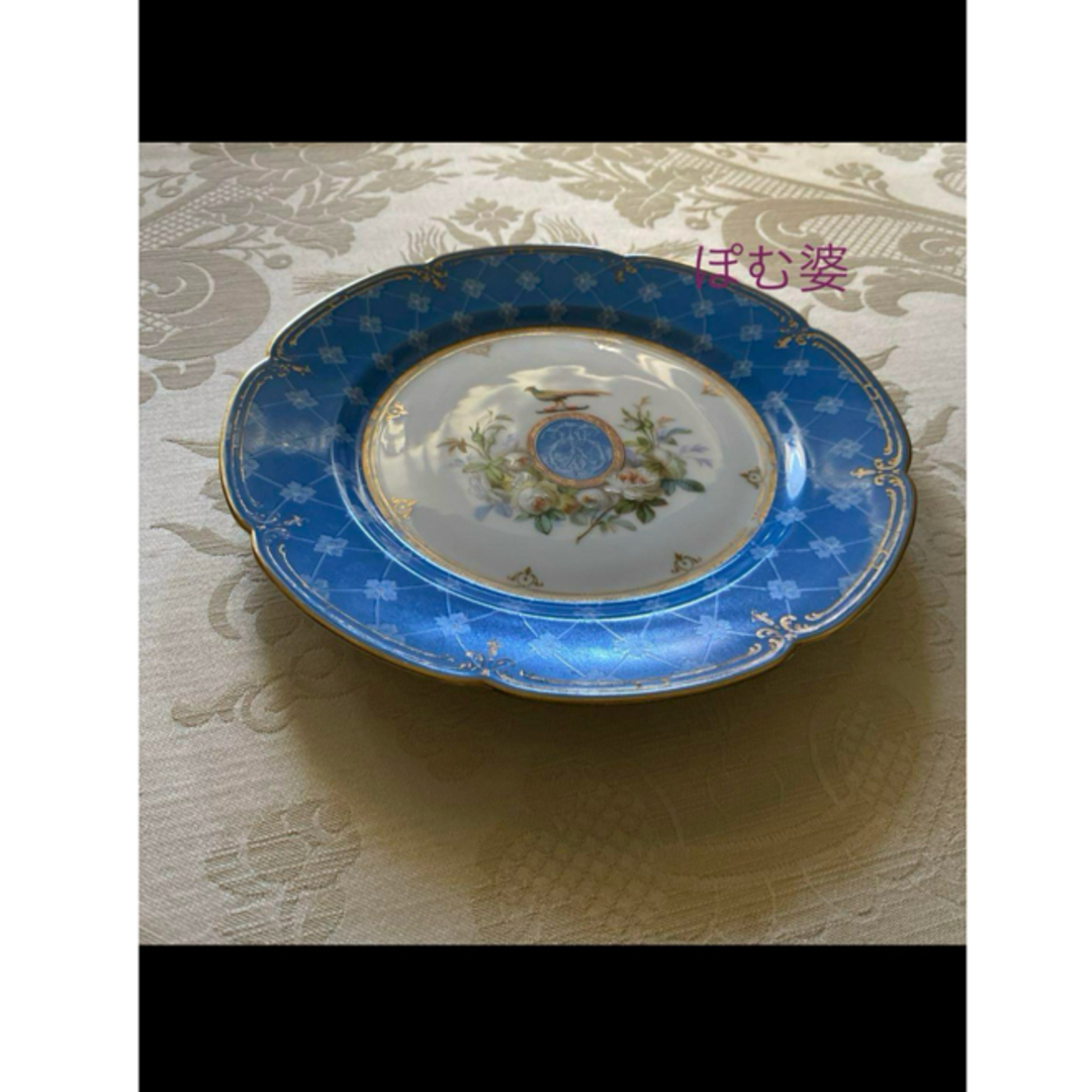 フランス／アール・ヌーヴォー】金彩 エナメル 手描皿「Le Rosey／鳥」