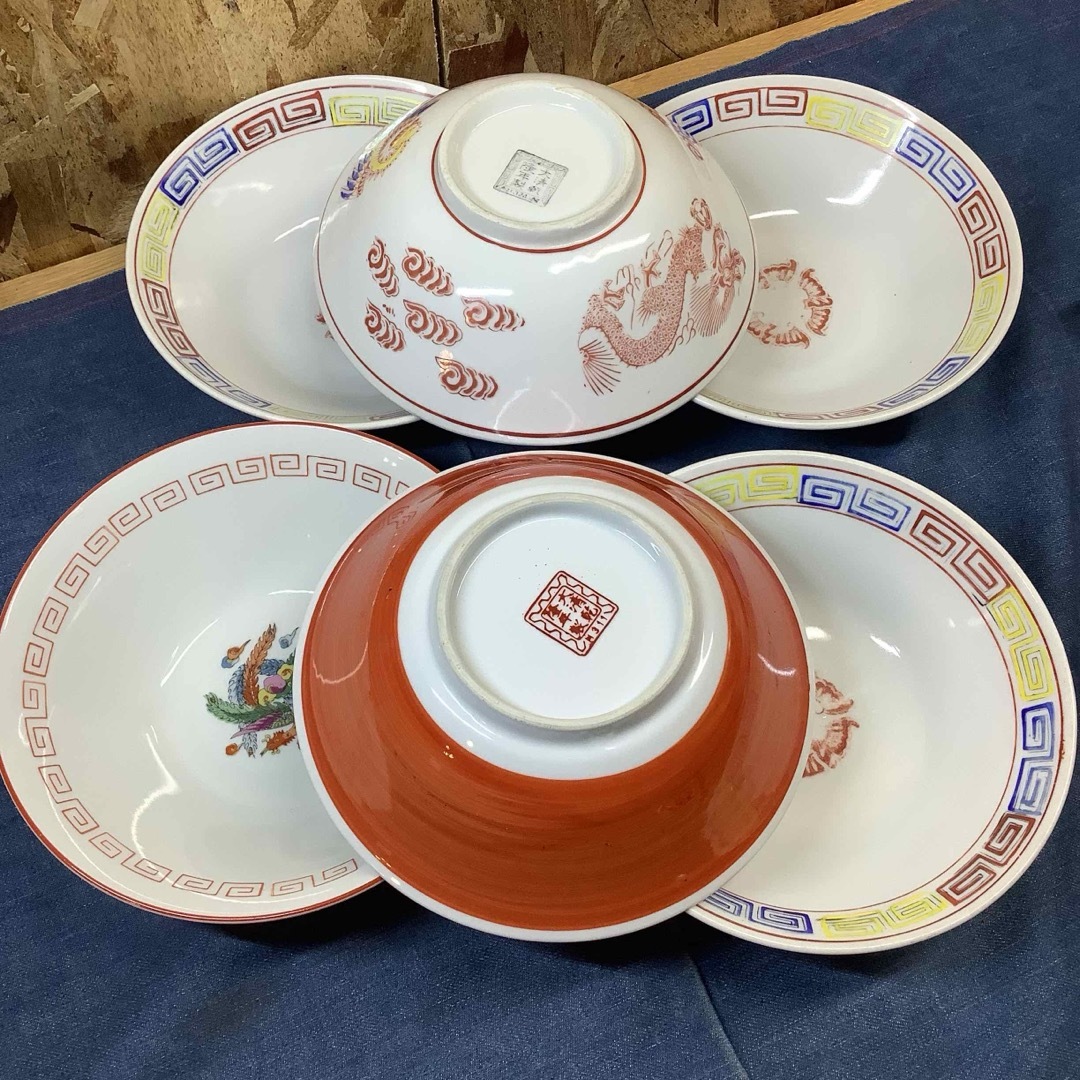 S△4795】大清乾隆年製 ラーメン鉢 ラーメン丼 昭和レトロ 6鉢セットの