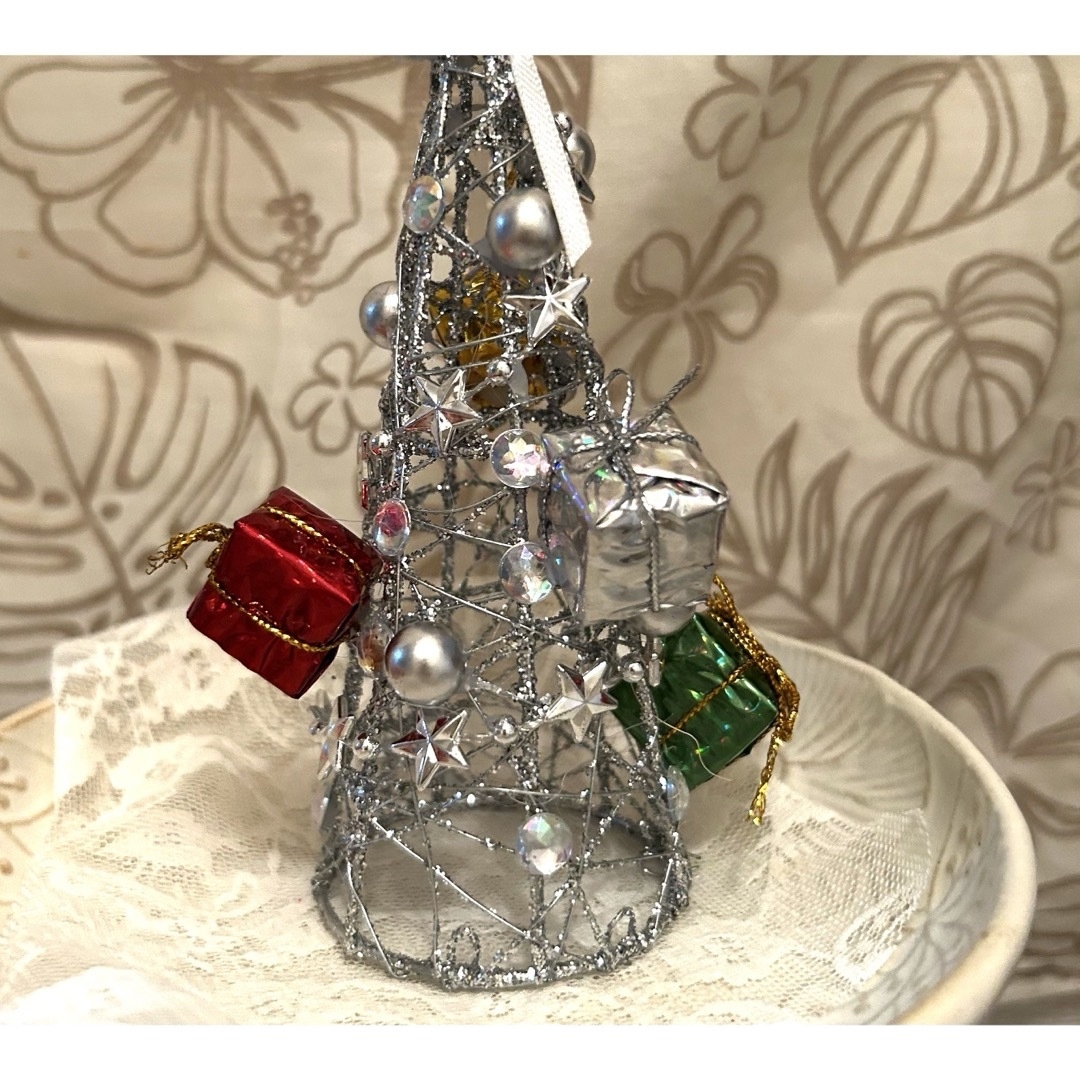 825»◤完売◢クリスマスツリー*シルバーカラーシンプル*手のひらサイズ