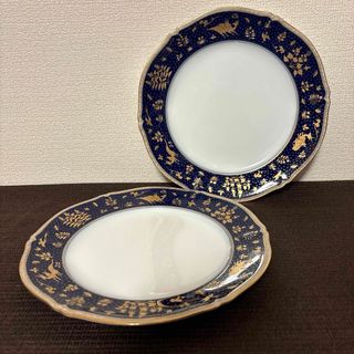 大倉陶園 - 大倉陶園 瑠璃金彩鹿鳥模様 ディナープレート 25.5cmの通販