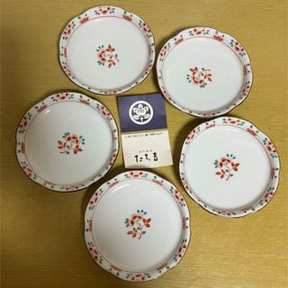 たち吉 - たち吉 赤絵 金彩 中皿揃 5枚セット 19cm和皿 花容 輪花皿 和