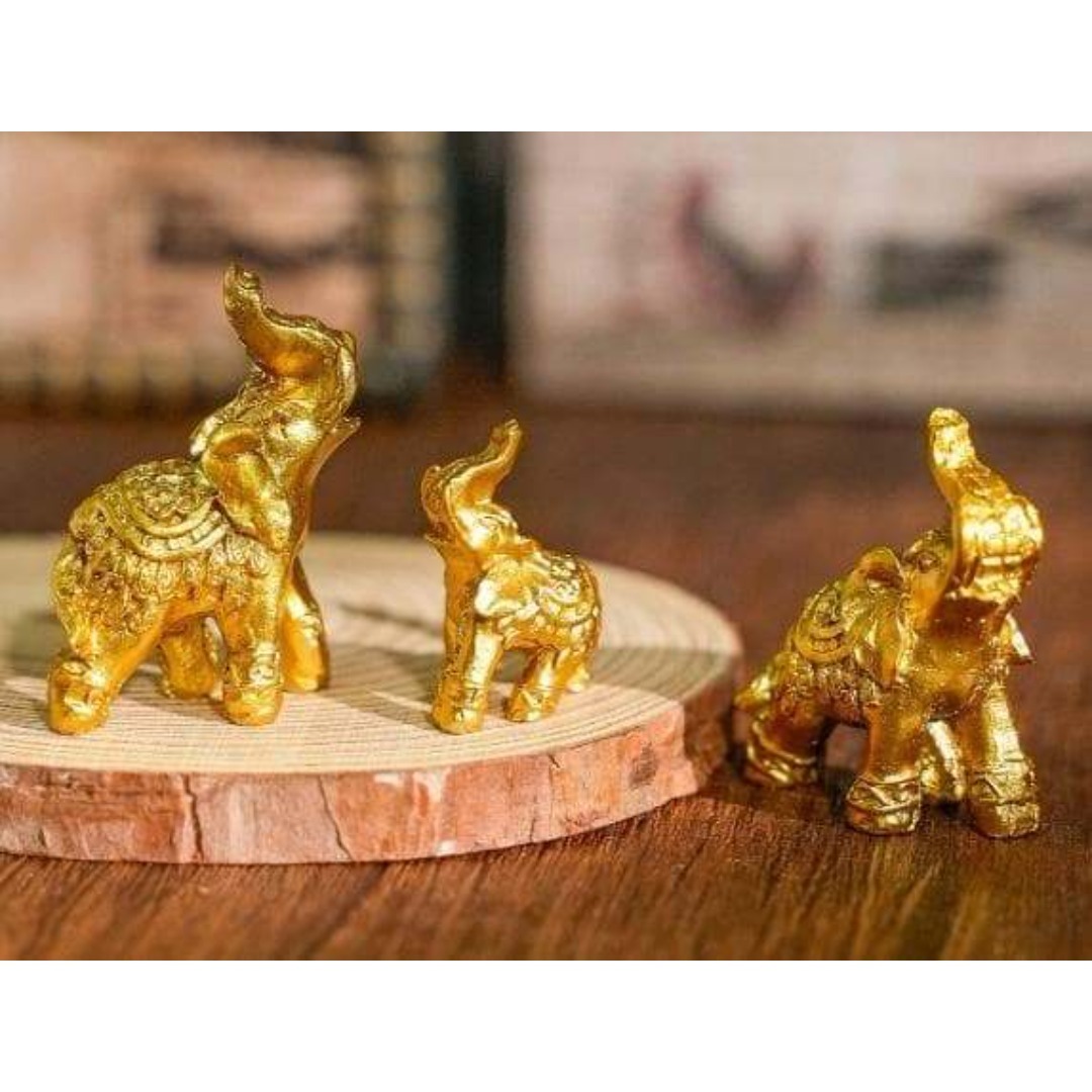 置物オブジェ】金色の象ファミリー3点セット 置物 開運 ゾウ オブジェ