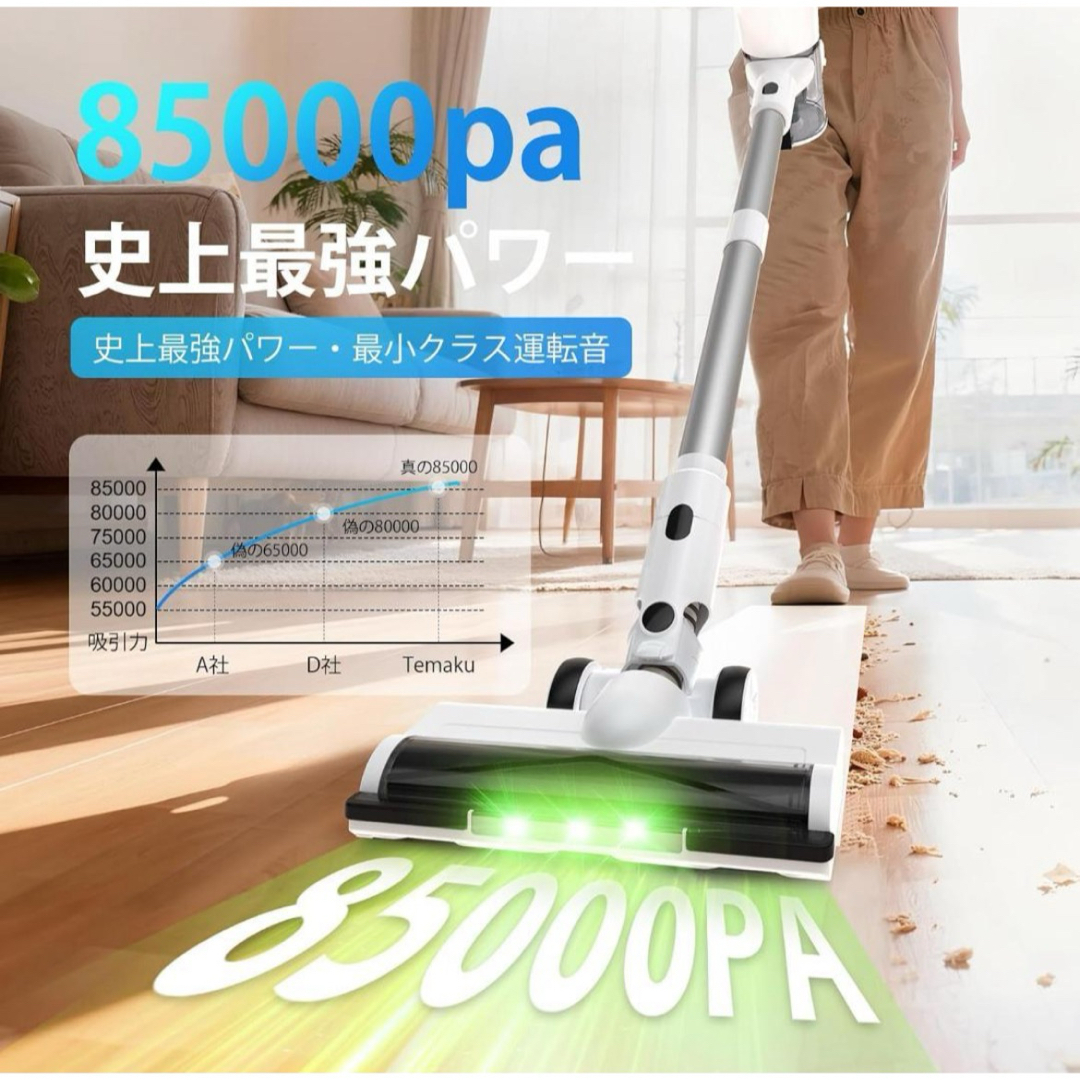 掃除機 コードレス業界初除菌機能搭載・85Kpa超強力吸引 置くだけ充電