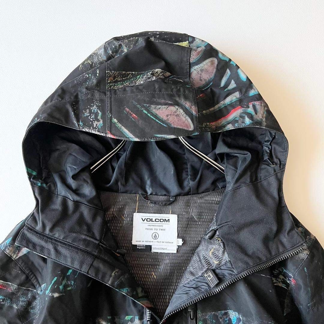 3288【美品】ボルコム ジャケット 総柄 ボーダー アニマル柄 L 黒