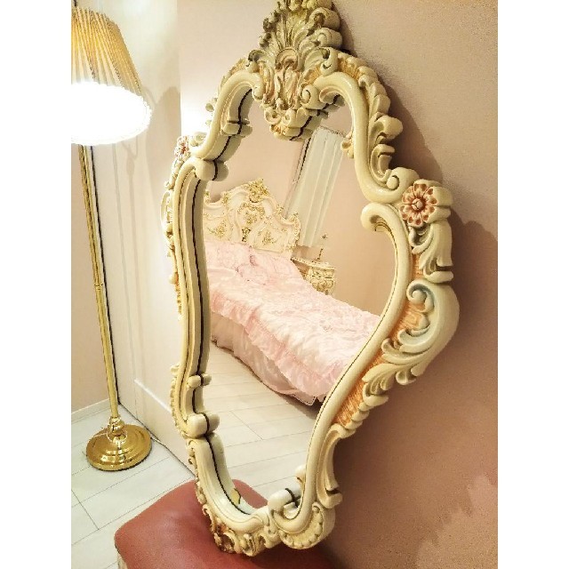 ロココ調 豪華 お花モチーフ 大型 壁掛けドレッサーミラー お姫様の鏡